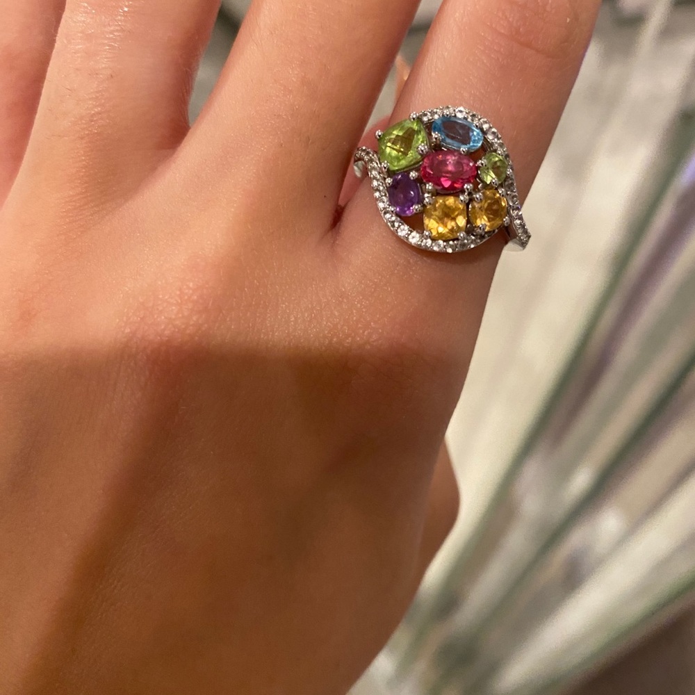 14k white gold gemstones ring